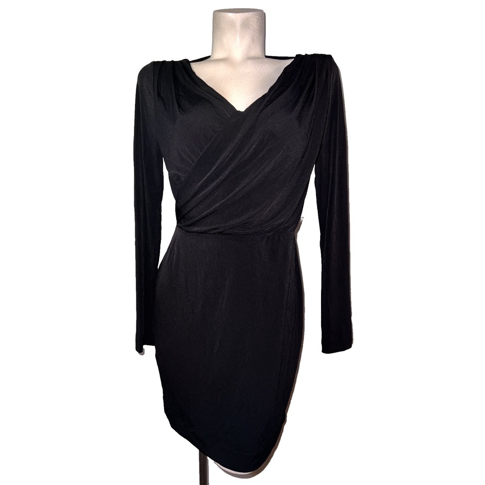 BCBGeneration Womens Black Long Sleeve Cage Back Draped Mini Dress Size M